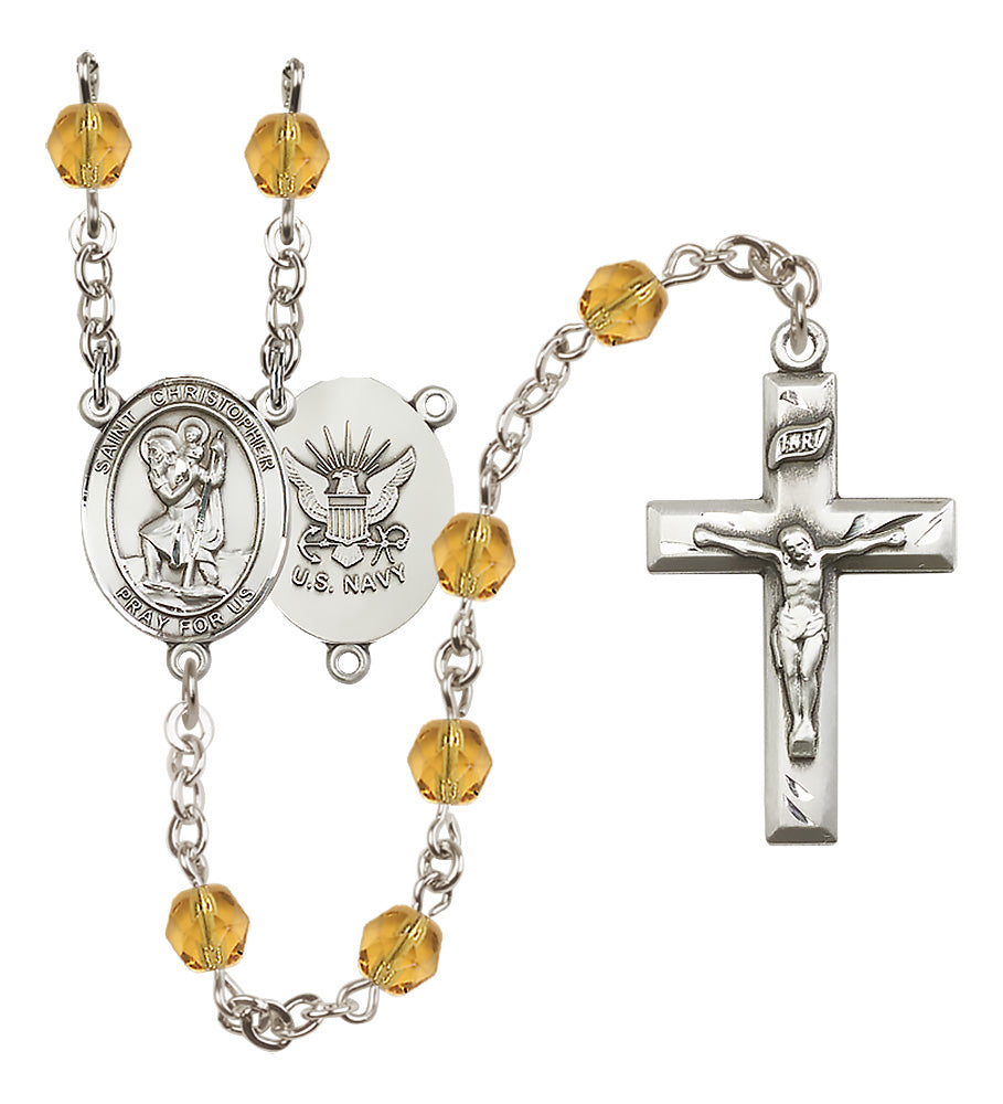 Navy Rosary - 6mm Topaz Fire Polished beads - 8022S6