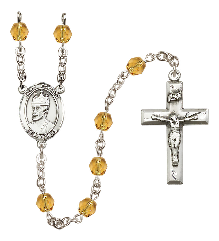 St. Edward the Confessor Rosary - 6mm Topaz Fire Polished beads - 8026