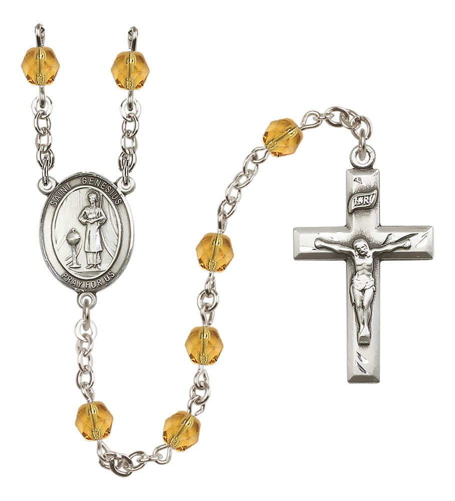 St. Genesius of Rome Rosary - 6mm Topaz Fire Polished beads - 8038