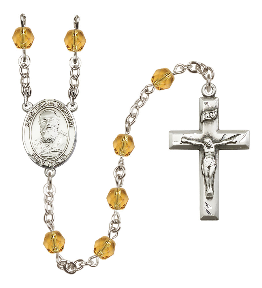 St. Daniel Comboni Rosary - 6mm Topaz Fire Polished beads - 8400