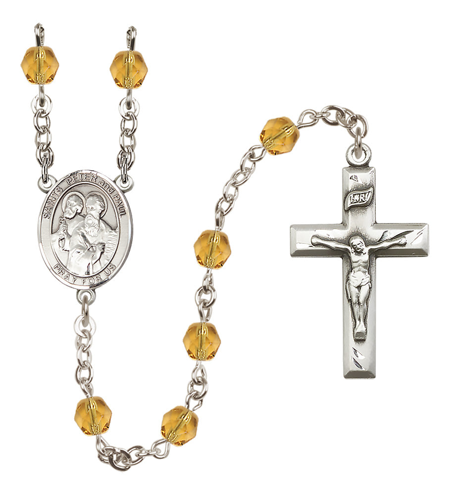 Sts. Peter & Paul Rosary - 6mm Topaz Fire Polished beads - 8410