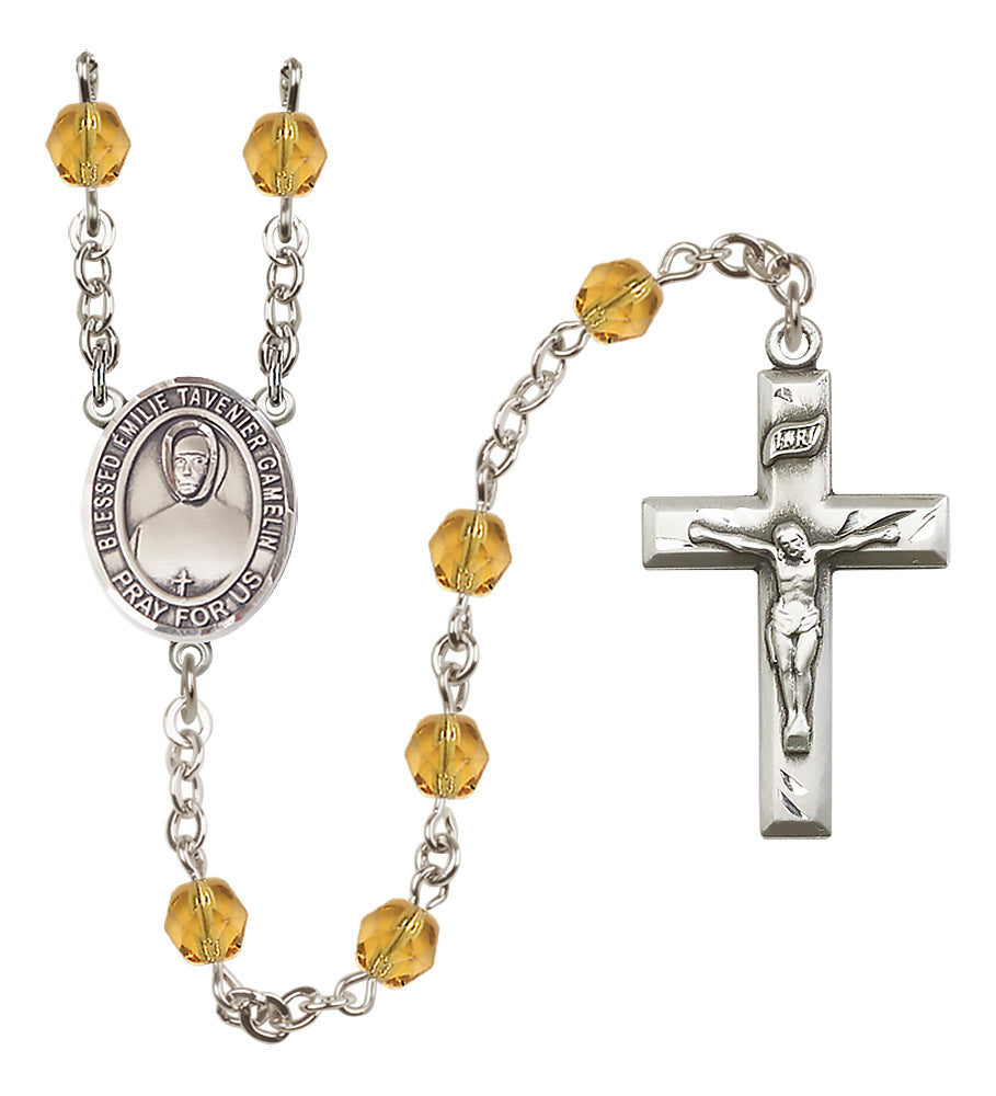 Blessed Emilie Tavernier Gamelin Rosary - 6mm Topaz Fire Polished beads - 8437