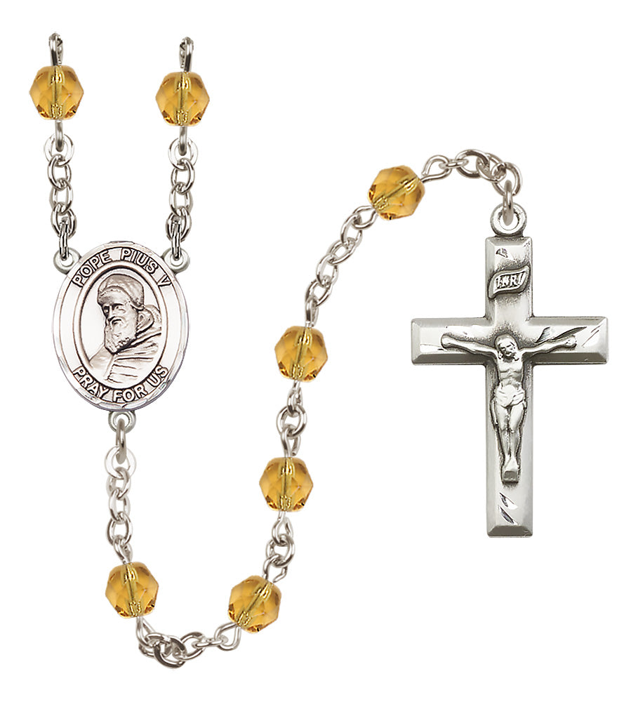 St. Pius X Rosary - 6mm Topaz Fire Polished beads - 8452