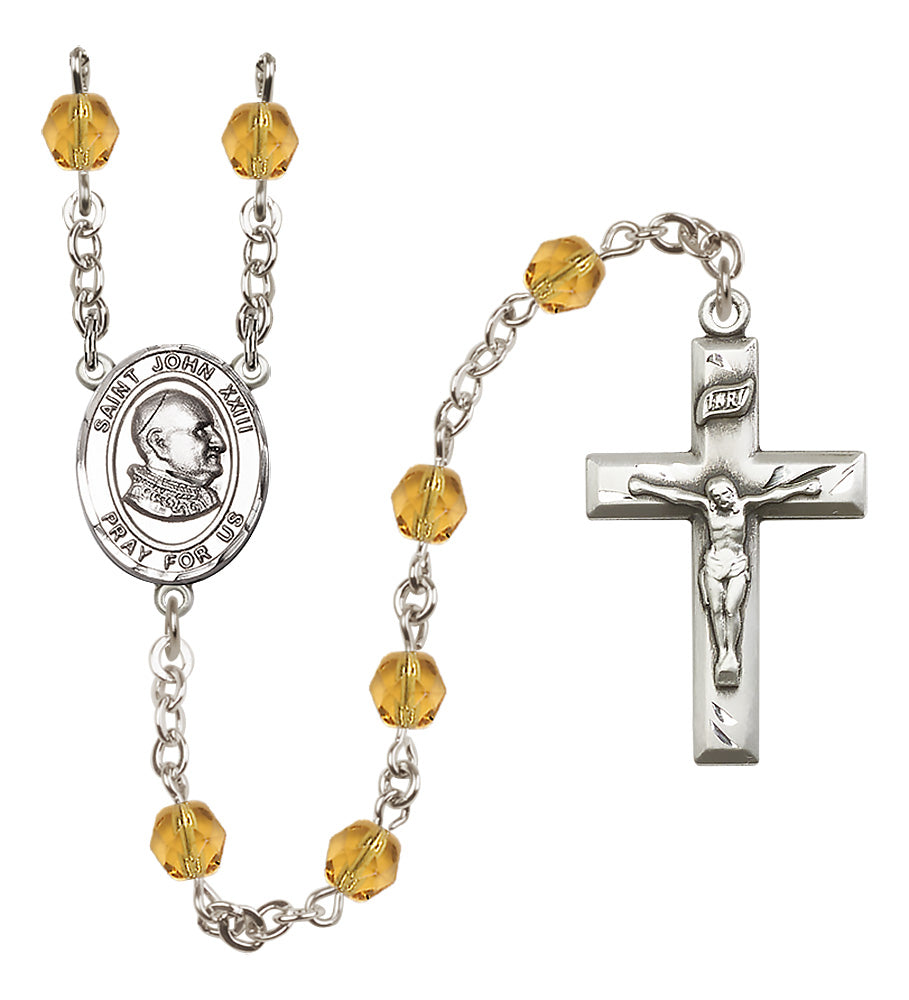 St. John XXIII Rosary - 6mm Topaz Fire Polished beads - 8455