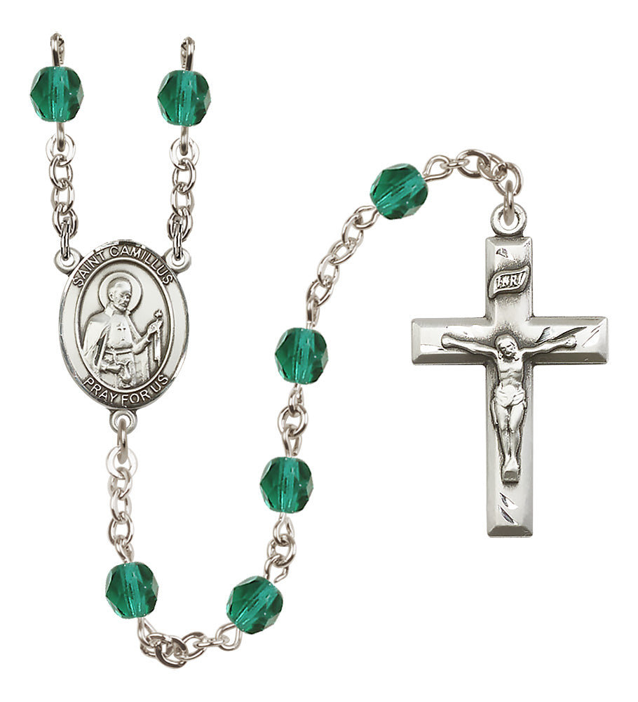 St. Camillus of Lellis Rosary - 6mm Zircon Fire Polished beads - 8019