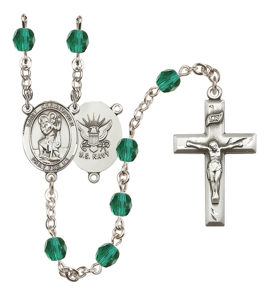 Navy Rosary - 6mm Zircon Fire Polished beads - 8022S6