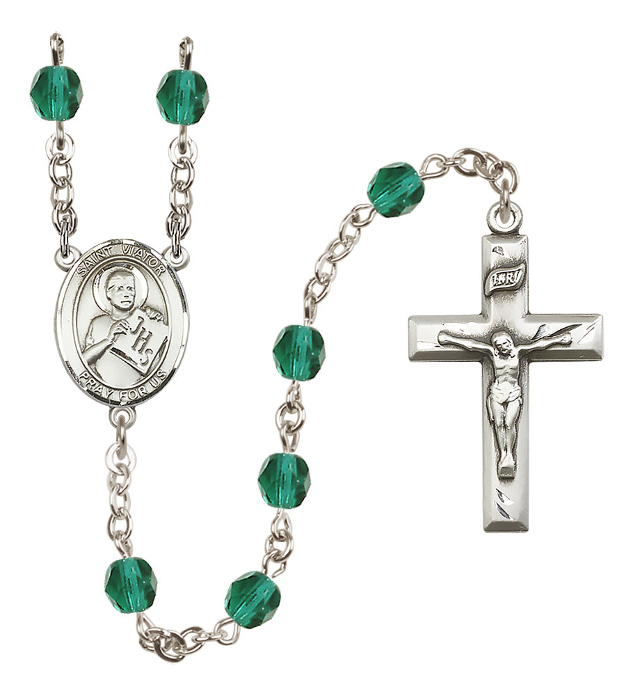 St. Viator of Bergamo Rosary - 6mm Zircon Fire Polished beads - 8408