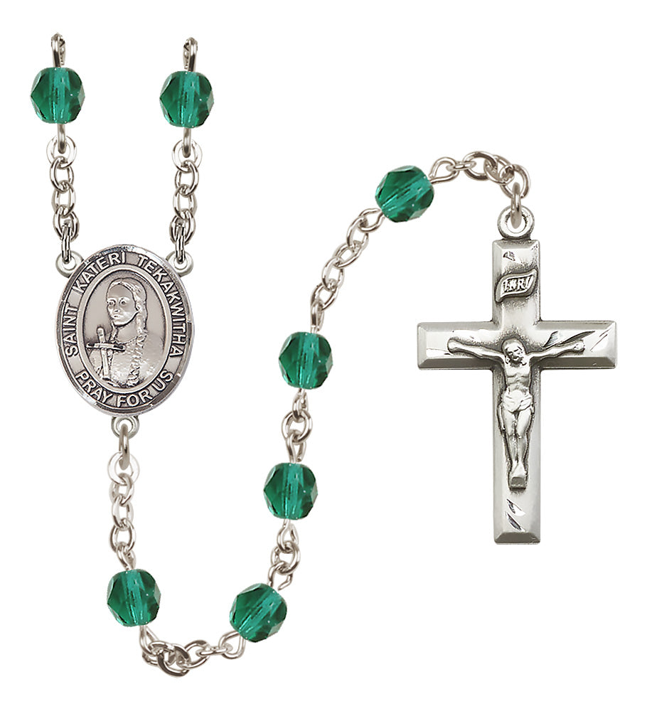 St. Kateri Tekakwitha Rosary - 6mm Zircon Fire Polished beads - 8438
