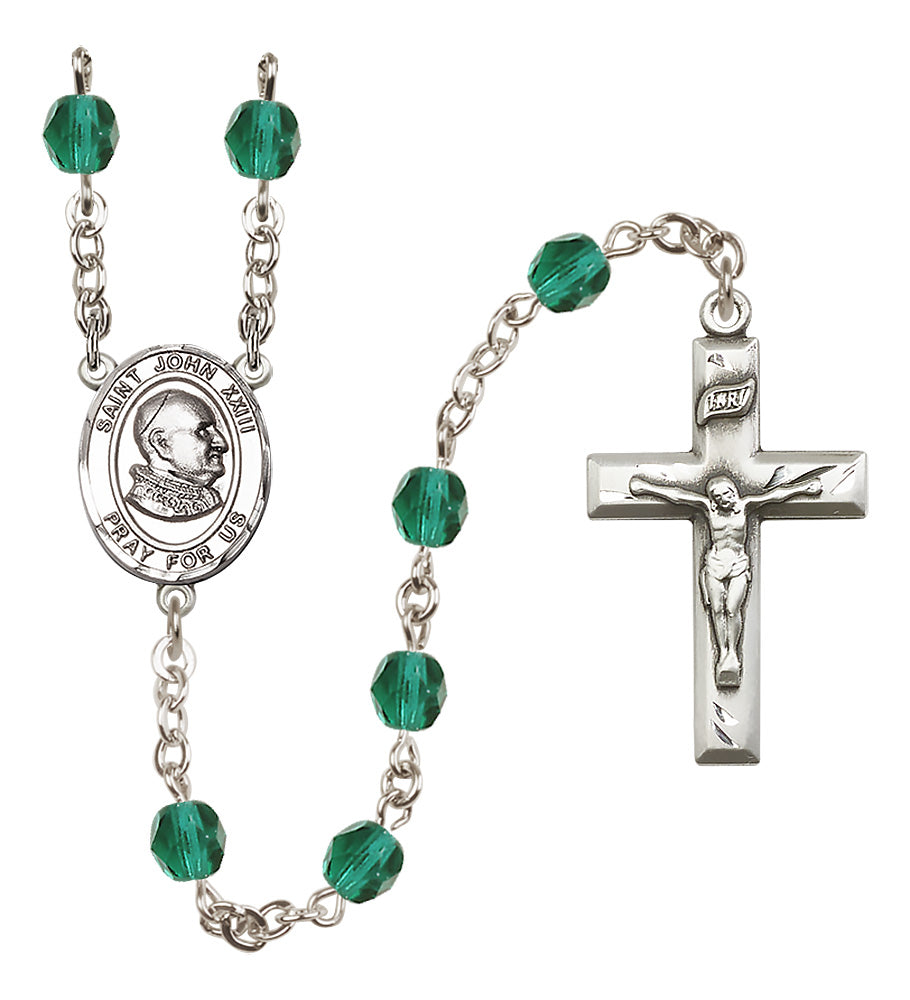 St. John XXIII Rosary - 6mm Zircon Fire Polished beads - 8455