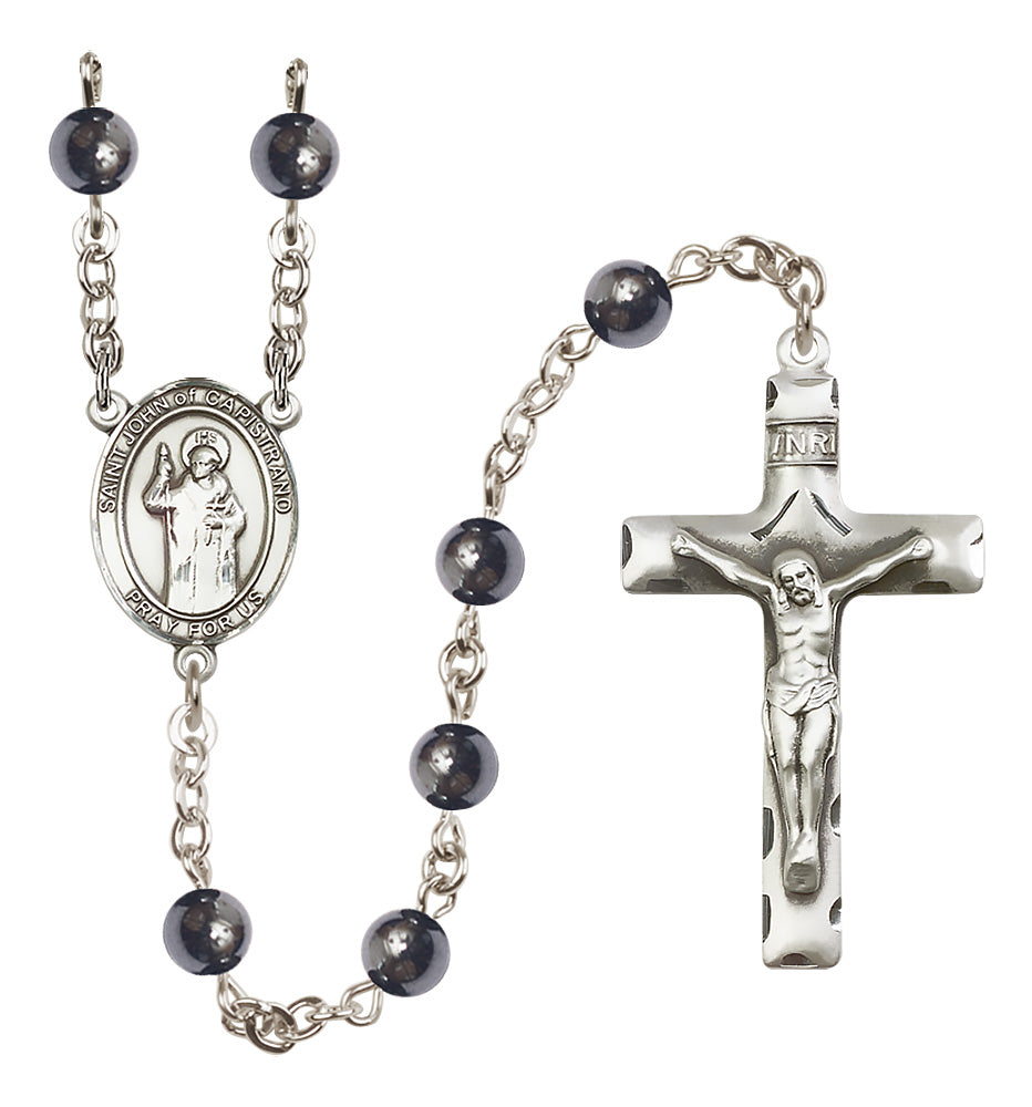 St. John of Capistrano Rosary - 6mm Hematite beads - 8350