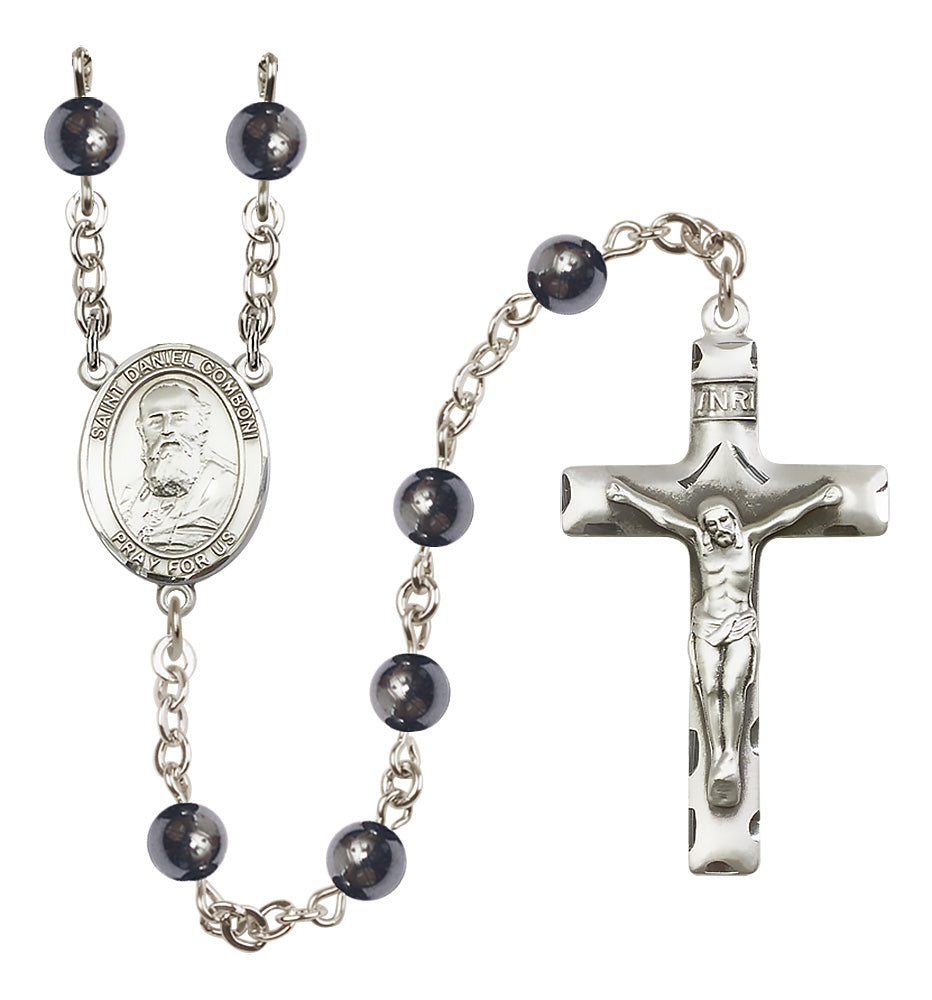 St. Daniel Comboni Rosary - 6mm Hematite beads - 8400