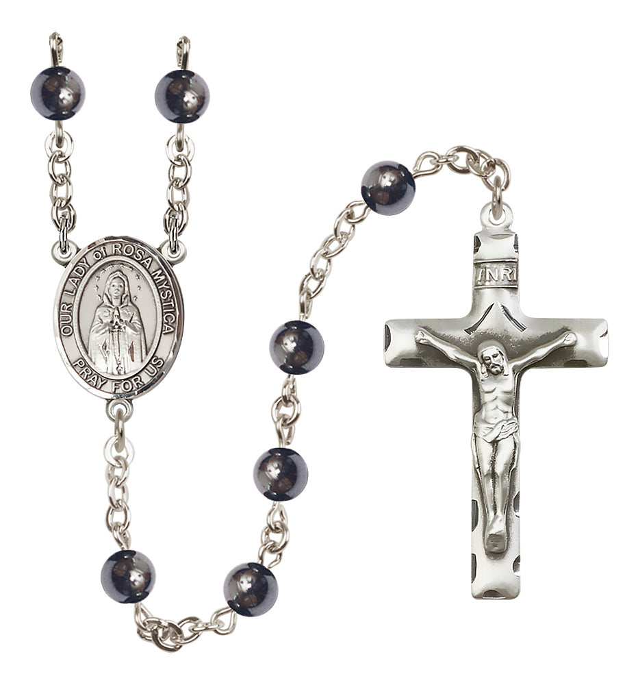 O/L of Rosa Mystica Rosary - 6mm Hematite beads - 8413
