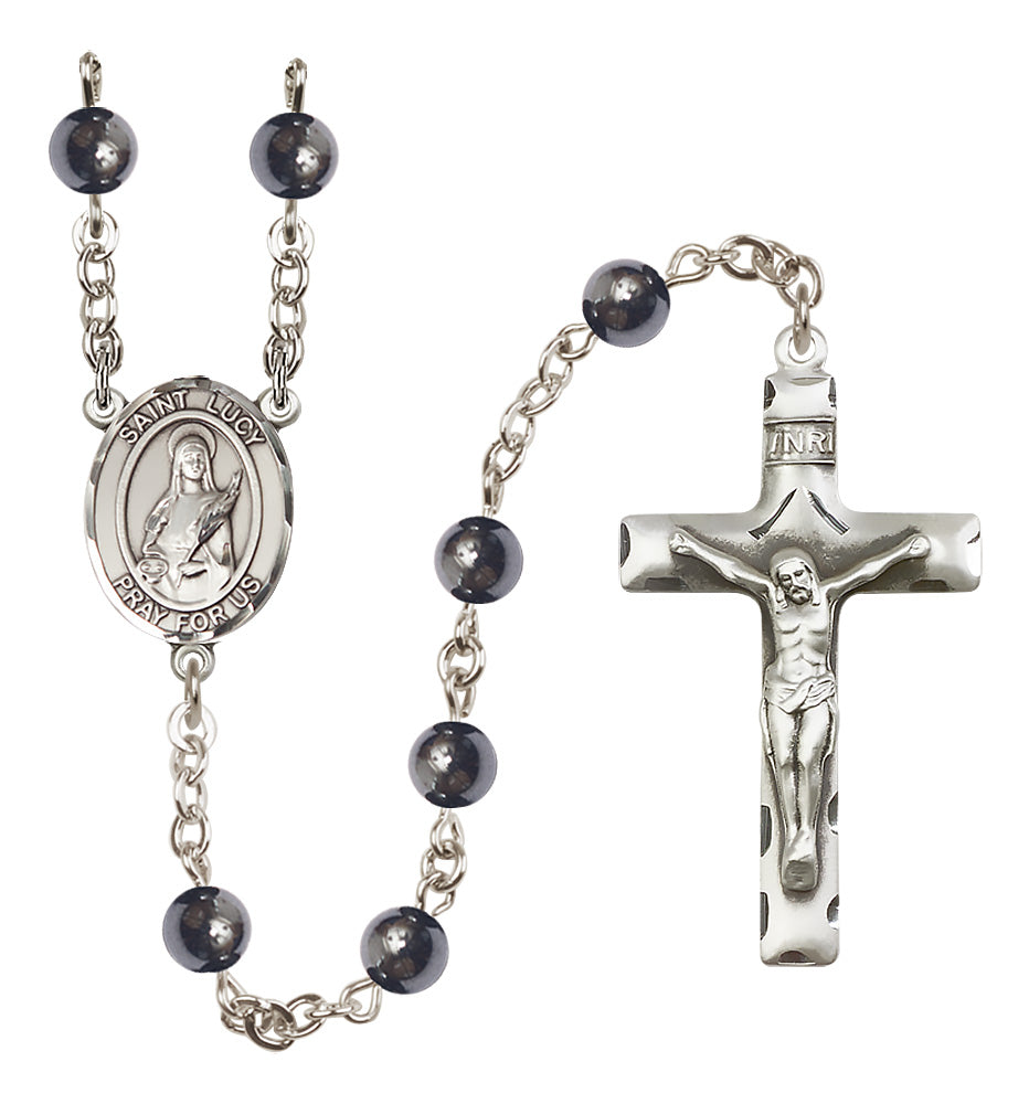St. Lucy Rosary - 6mm Hematite beads - 8422