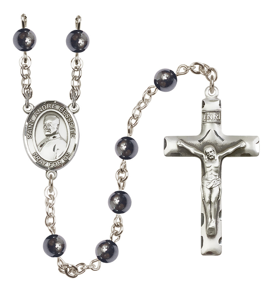 St. Andre Bessette Rosary - 6mm Hematite beads - 8424