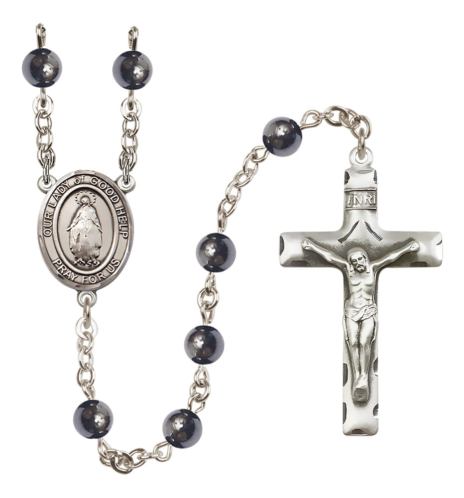 O/L of Good Help Rosary - 6mm Hematite beads - 8431