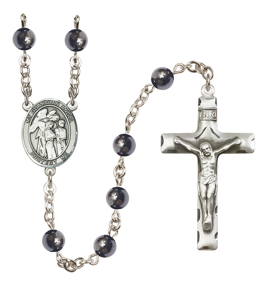 Guardian Angel Rosary - 6mm Hematite beads - 8439