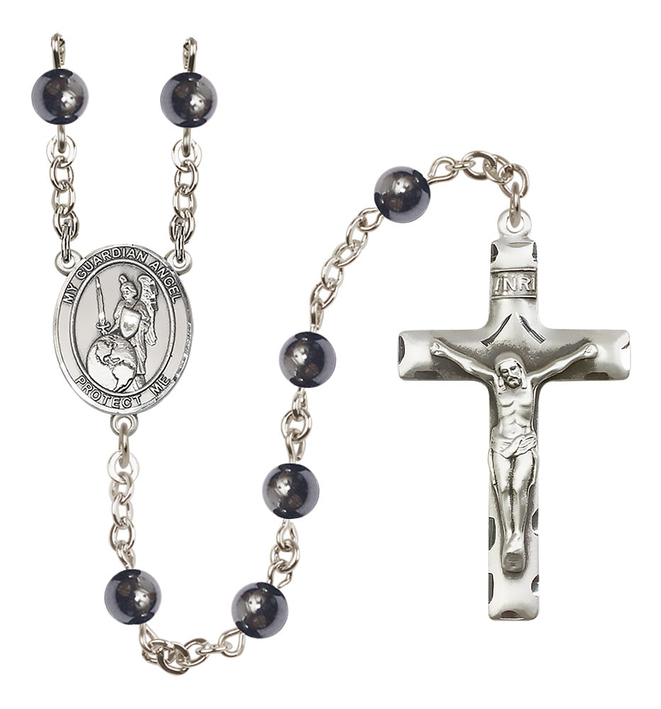 Guardian Angel Rosary - 6mm Hematite beads - 8441