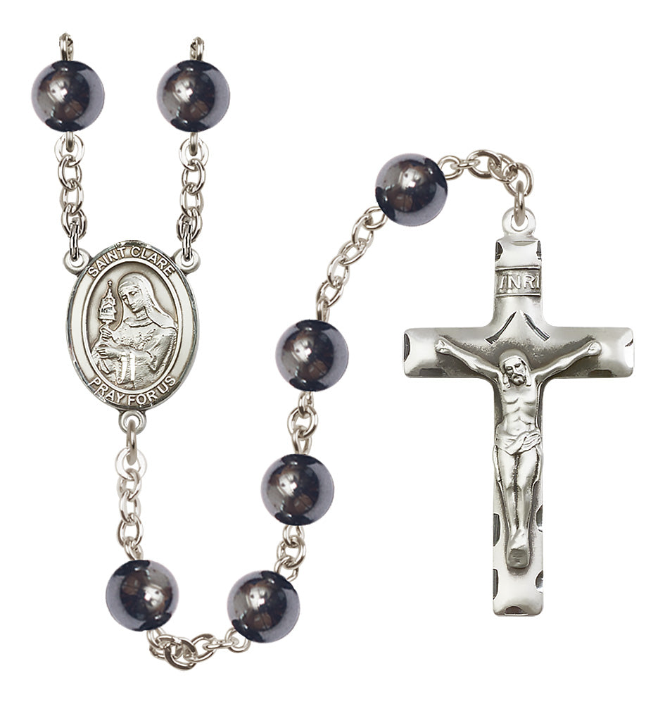 St. Clare of Assisi Rosary - 8mm Hematite beads - 8028