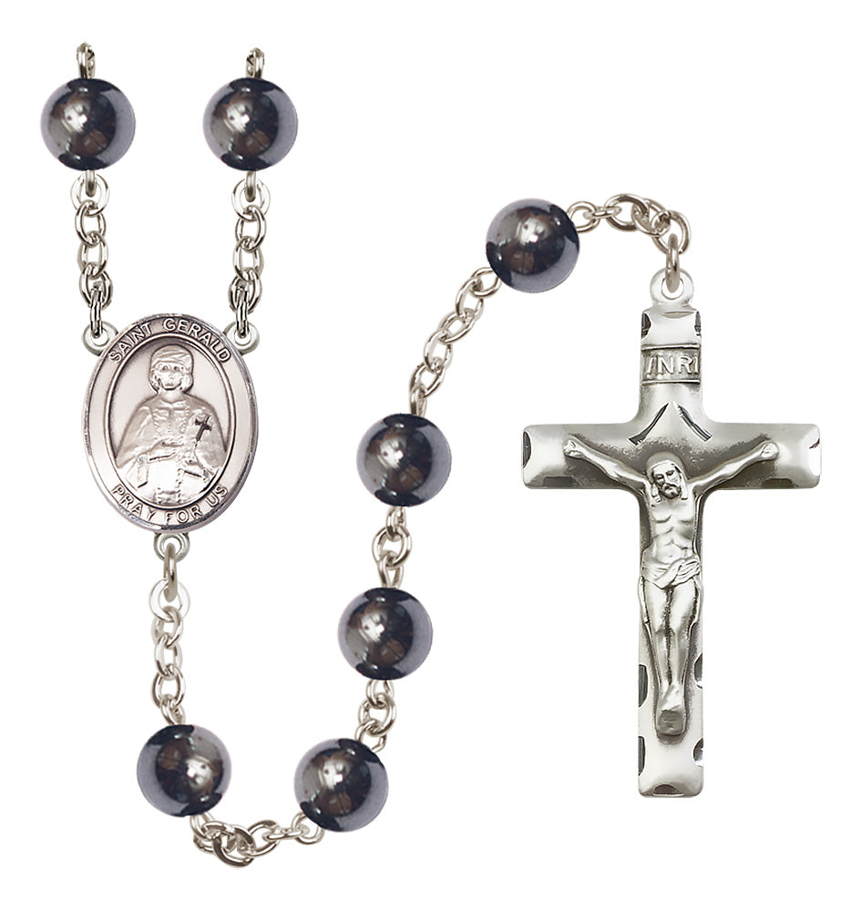 St. Gerald Rosary - 8mm Hematite beads - 8404