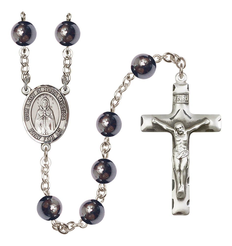 O/L of Rosa Mystica Rosary - 8mm Hematite beads - 8413
