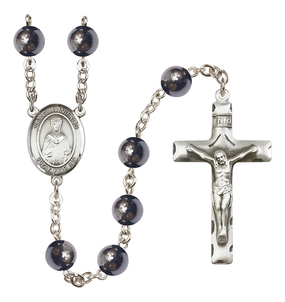 St. Winifred of Wales Rosary - 8mm Hematite beads - 8419