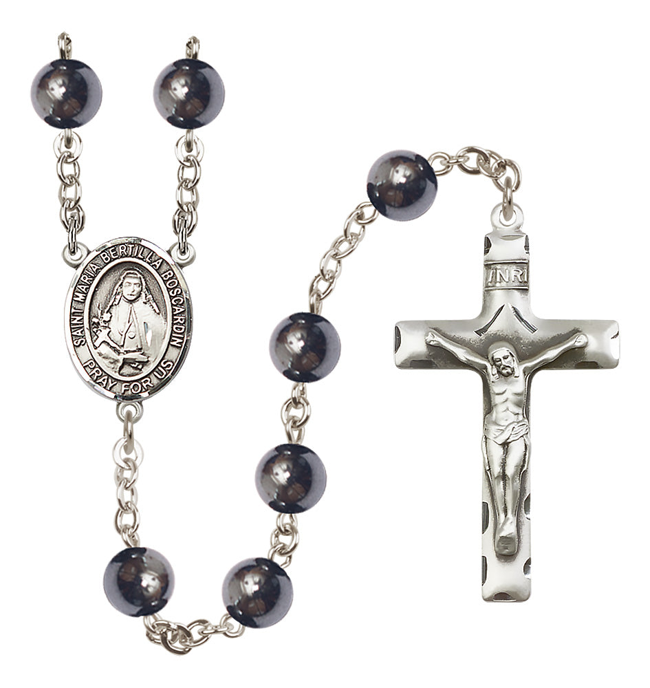 St. Maria Bertilla Boscardin Rosary - 8mm Hematite beads - 8428