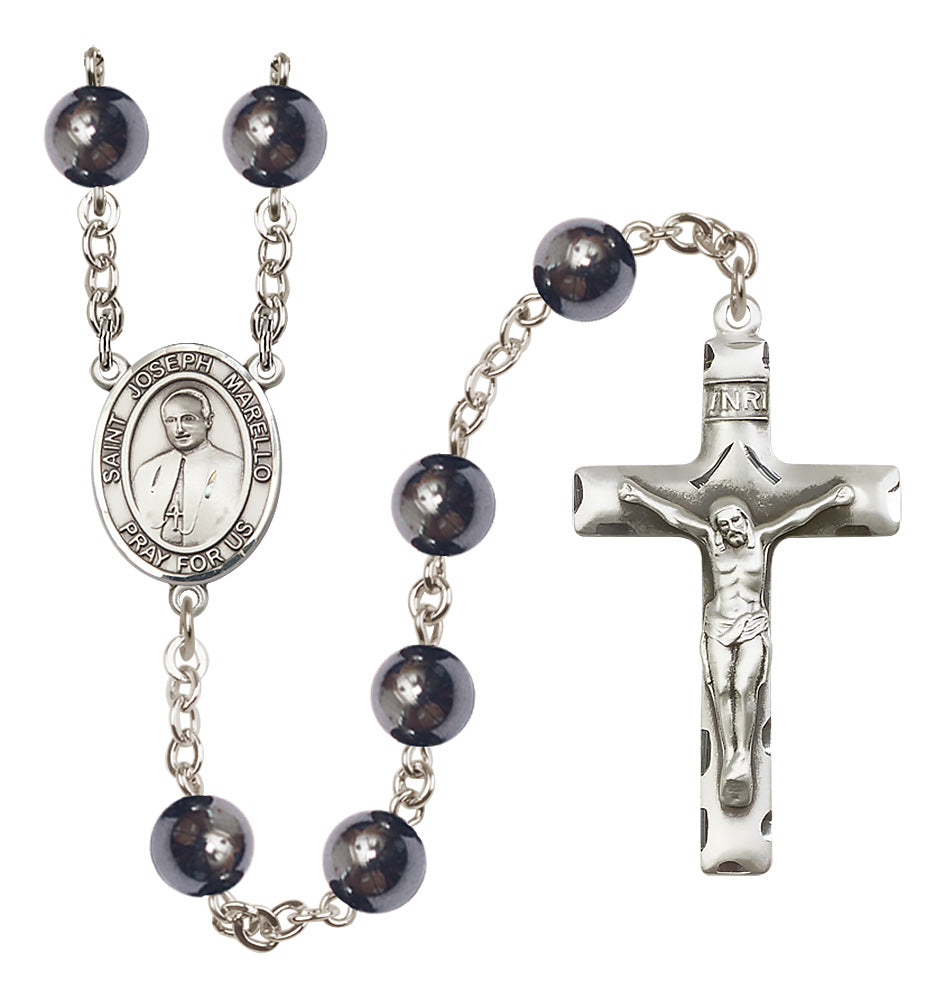 St. Joseph Marello Rosary - 8mm Hematite beads - 8430