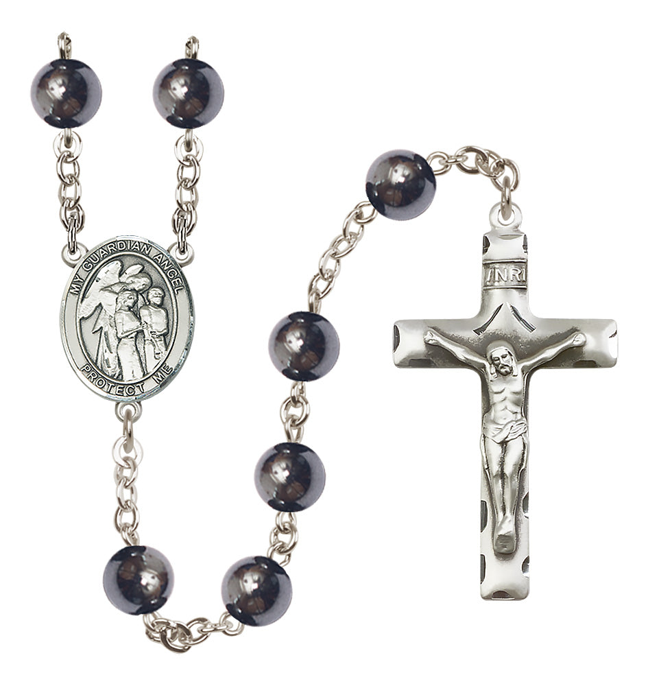 Guardian Angel Rosary - 8mm Hematite beads - 8439