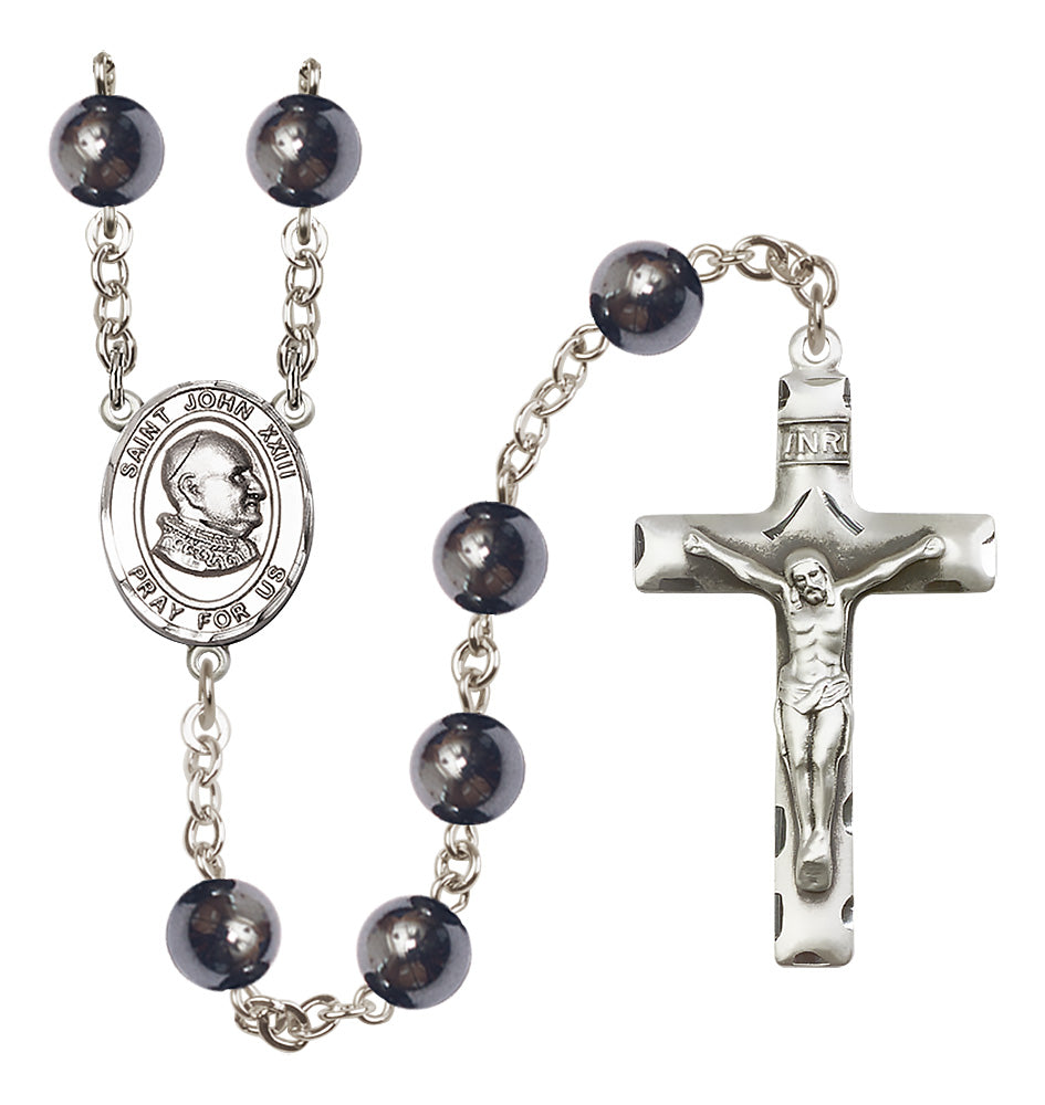 St. John XXIII Rosary - 8mm Hematite beads - 8455
