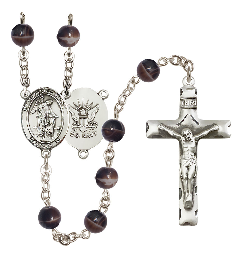 Navy Rosary - 7mm Brown beads - 8118S6
