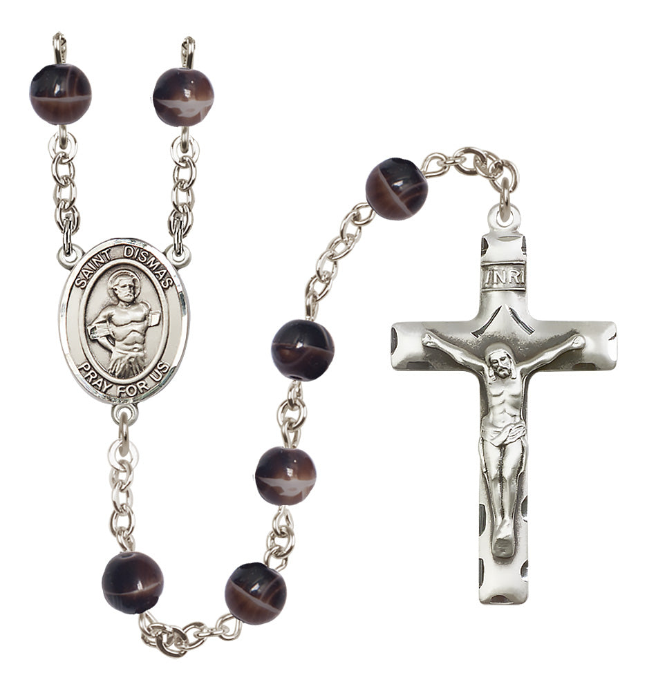 St. Dismas Rosary - 7mm Brown beads - 8418