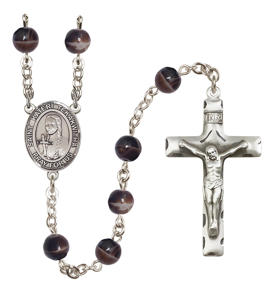 St. Kateri Tekakwitha Rosary - 7mm Brown beads - 8438