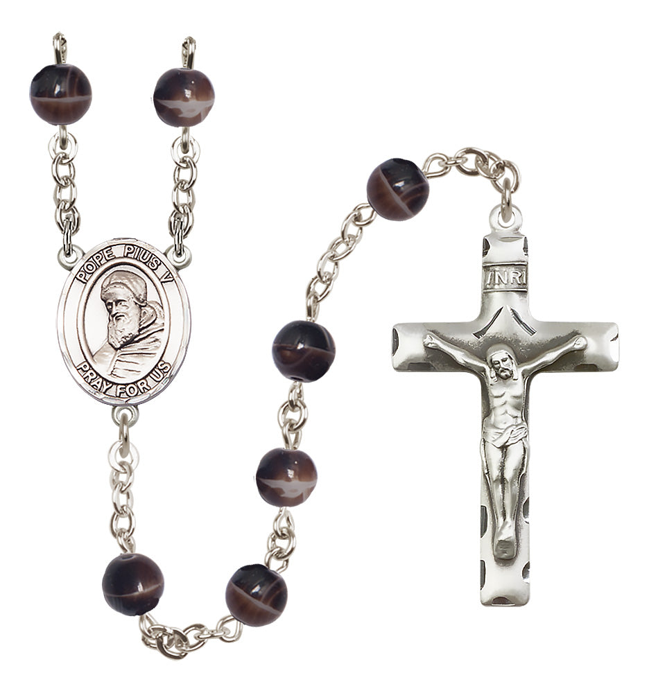 St. Pius X Rosary - 7mm Brown beads - 8452