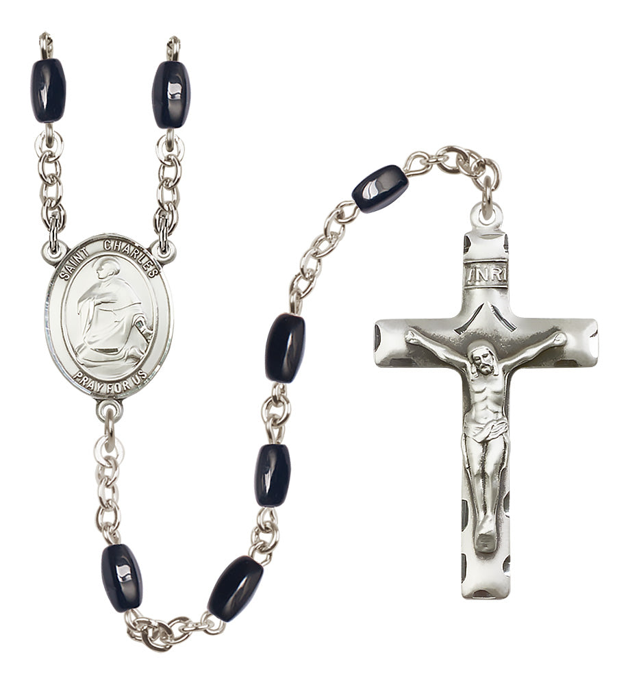 St. Charles Borromeo Rosary - 8x5mm Black Onyx beads - 8020