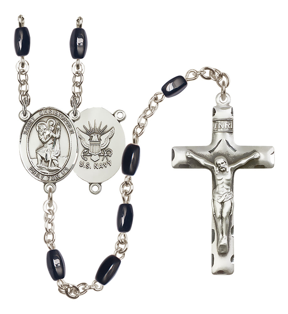 Navy Rosary - 8x5mm Black Onyx beads - 8022S6