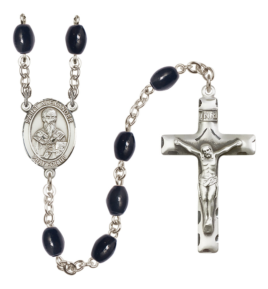 St. Alexander Sauli Rosary - 8x6mm Black Onyx beads - 8012