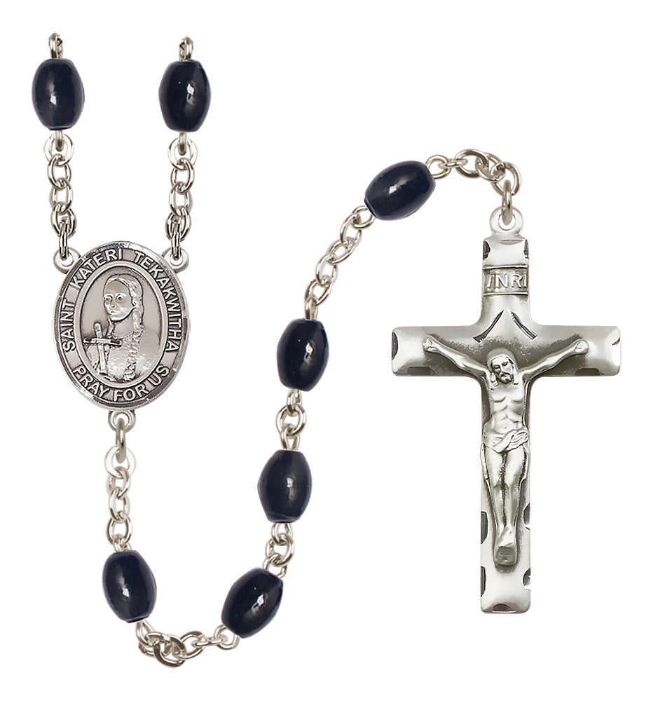 St. Kateri Tekakwitha Rosary - 8x6mm Black Onyx beads - 8438