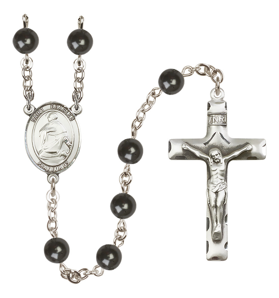 St. Charles Borromeo Rosary - 7mm Black Onyx beads - 8020