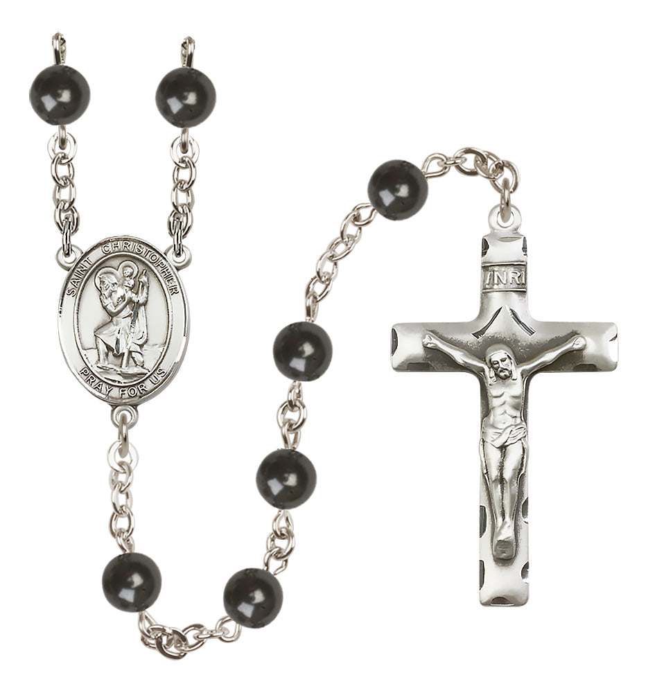 St. Christopher Rosary - 7mm Black Onyx beads - 8022
