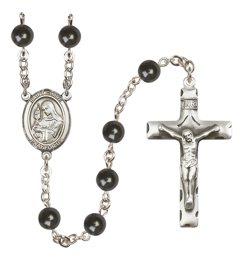 St. Clare of Assisi Rosary - 7mm Black Onyx beads - 8028