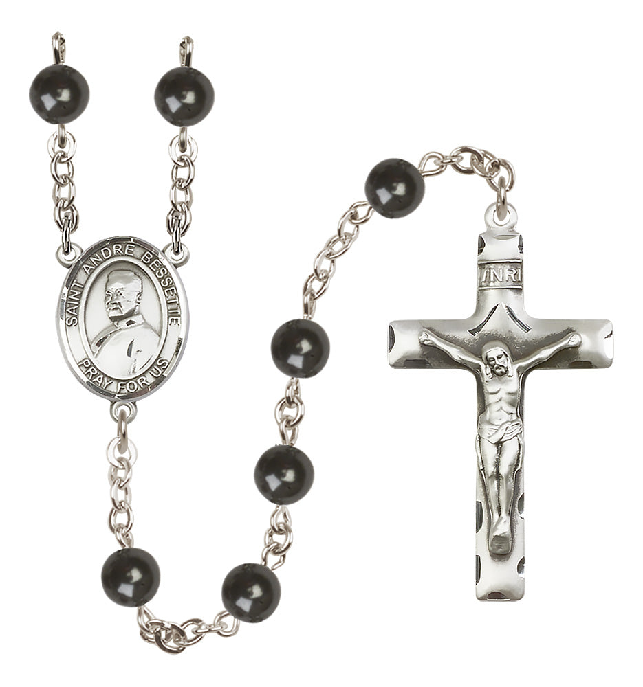 St. Andre Bessette Rosary - 7mm Black Onyx beads - 8424