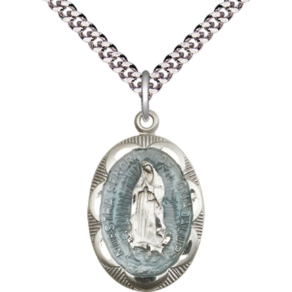 Sterling Silver Our Lady of Guadalupe Pendant - 0801EFSS