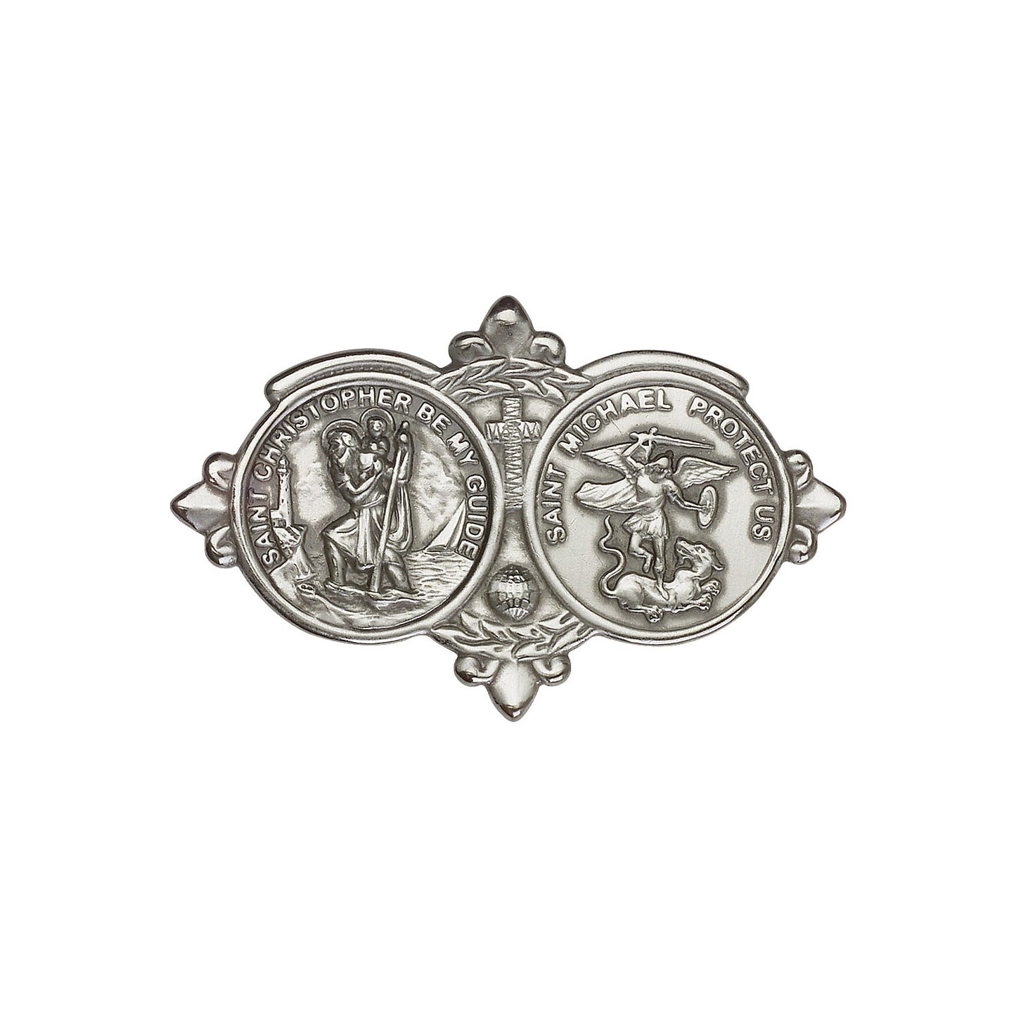 Antique Silver St. Christopher / St Michael Visor Clip - 1034V