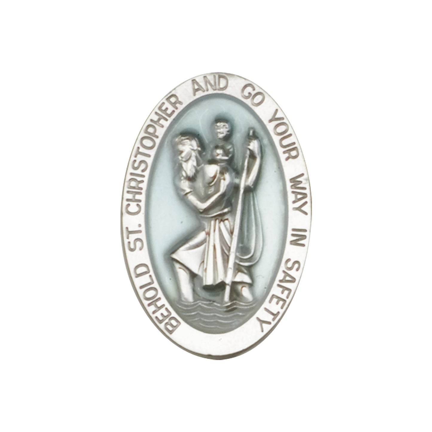 Antique Silver St. Christopher Visor Clip with Blue Epoxy Finish - 1051EV