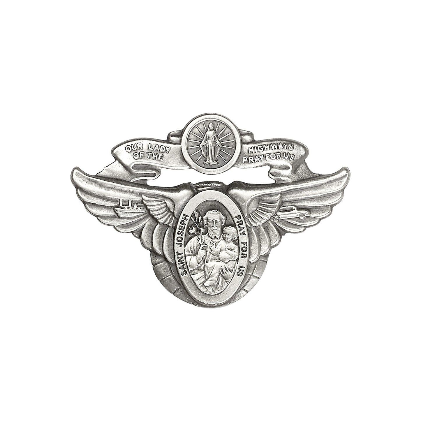 Antique Silver O/L of the Highway / St Joseph Visor Clip - 1091V