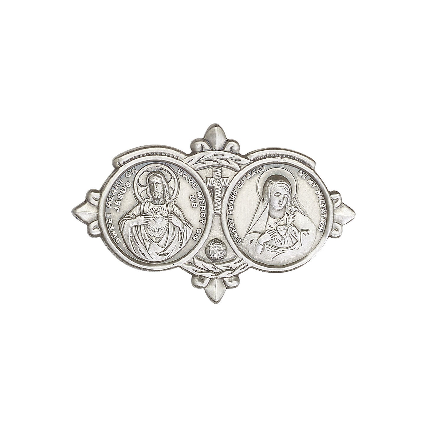 Antique Silver Jesus / Mary Visor Clip - 1096V