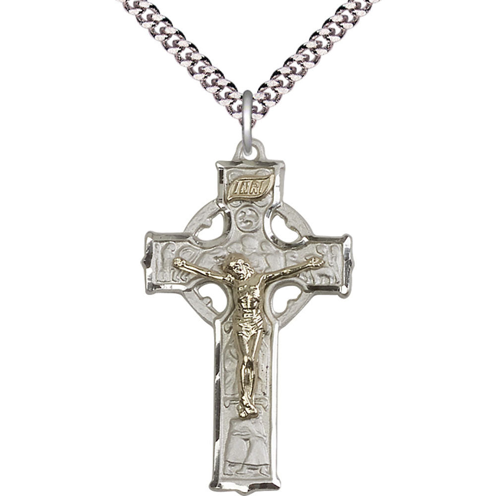 Gold Filled/Sterling Silver Mens Celtic Crucifix Pendant - 2460GF_SS