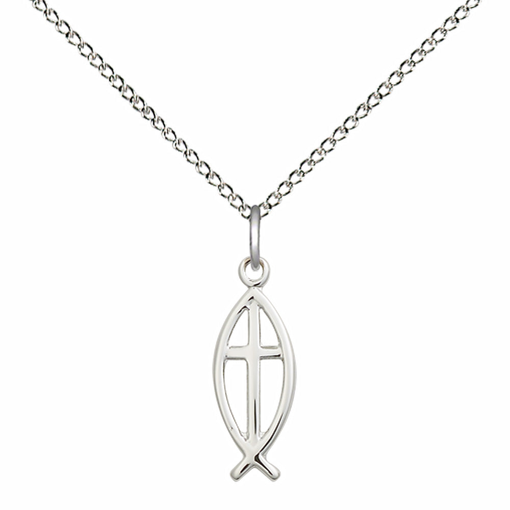 Sterling Silver Fish / Cross Pendant - 4251SS