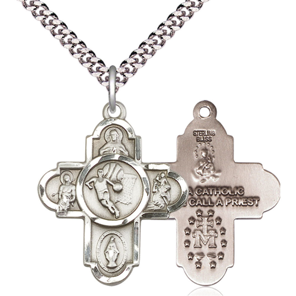 Sterling Silver 5-Way / Basketball Pendant - 5742SS