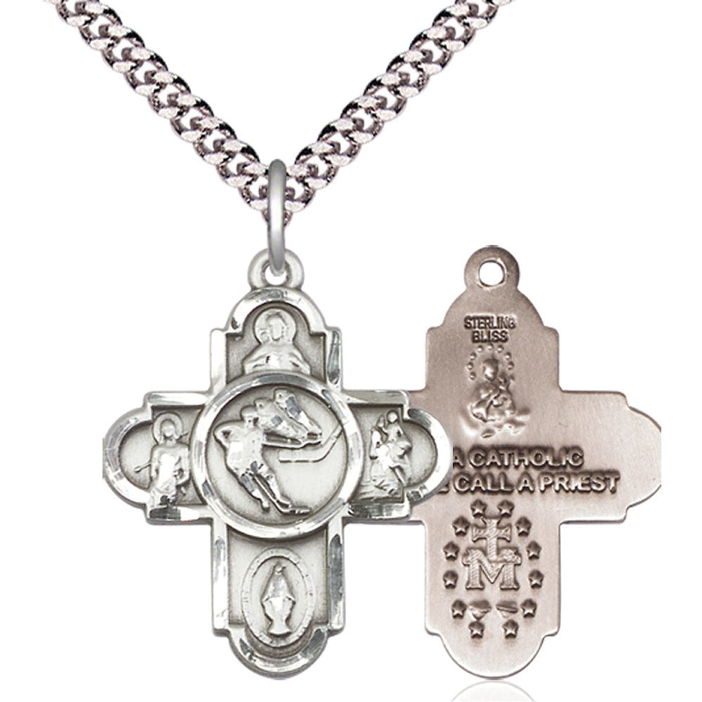 Sterling Silver 5-Way Ice Hockey Pendant - 5744SS